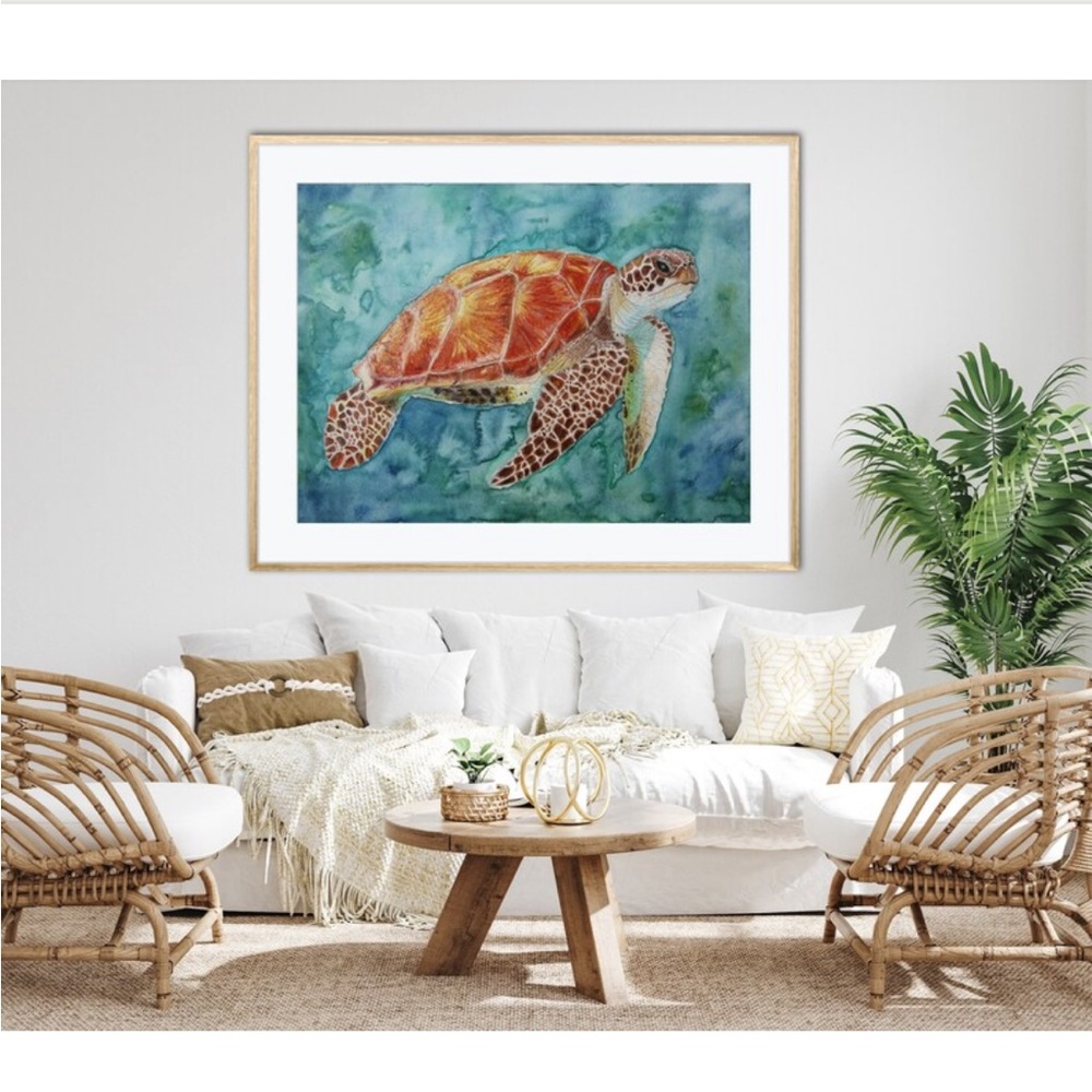 Sea Turtle Giclée Art Print Watercolor Painting Ocean Beach Tropical Sea-life - Picture 3 of 9